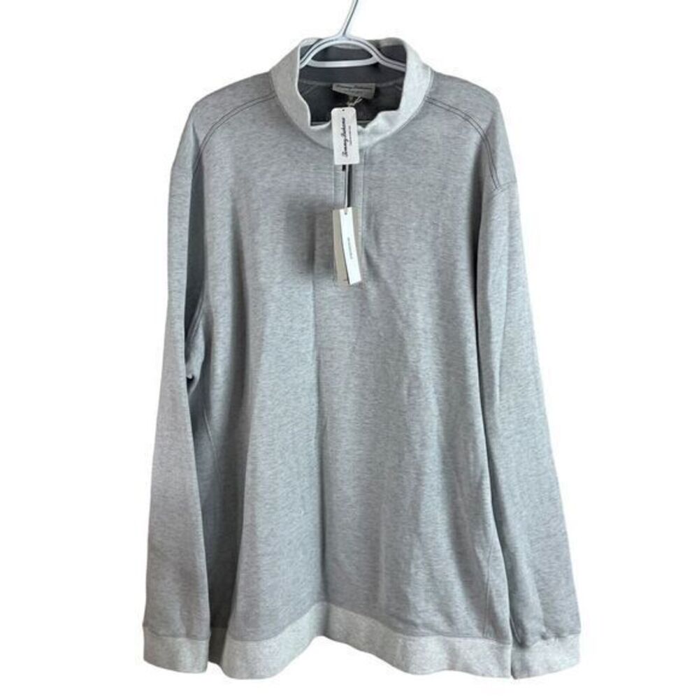 NEW Tommy Bahama‎ Flip Coast Half Zip Reversible Sweater 1XB Continental Heather